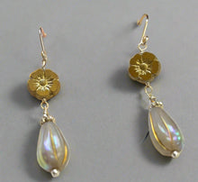 Load image into Gallery viewer, Czech Glass Gray and Gold Dangle Drop Earrings in Sterling Silver
