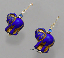 Load image into Gallery viewer, Czech Glass Blue Elephant Earrings in Sterling Silver
