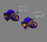 Czech Glass Blue Elephant Earrings in Sterling Silver