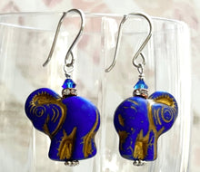 Load image into Gallery viewer, Czech Glass Blue Elephant Earrings in Sterling Silver
