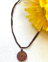 Load image into Gallery viewer, Czech Glass Burnt Orange Sun Bohemian Drop Necklace on Silk Cord
