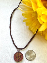 Load image into Gallery viewer, Czech Glass Burnt Orange Sun Bohemian Drop Necklace on Silk Cord
