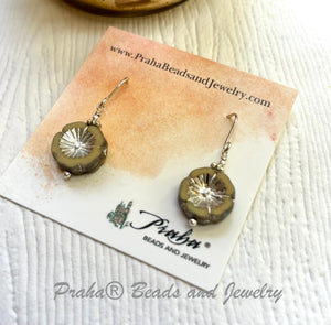 Czech Glass Silver Flower Earrings in Sterling Silver