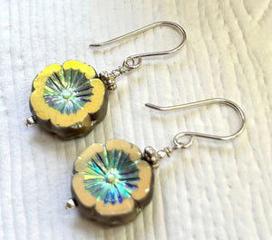 Czech Glass Silver Flower Earrings in Sterling Silver