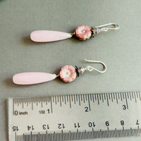 Pink Chalcedony and Czech Glass Flower Earrings in Sterling Silver