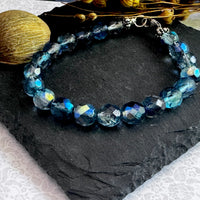 Caribbean Blue Fire Polished Czech Glass Bracelet in Sterling Silver