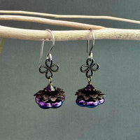 Czech Glass Pink/Green/Blue Flower Drop Earrings in Sterling Silver