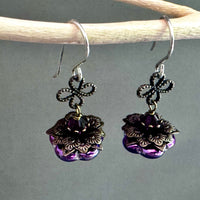 Czech Glass Pink/Green/Blue Flower Drop Earrings in Sterling Silver