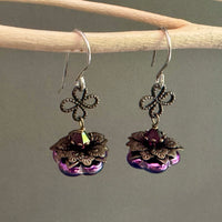 Czech Glass Pink/Green/Blue Flower Drop Earrings in Sterling Silver