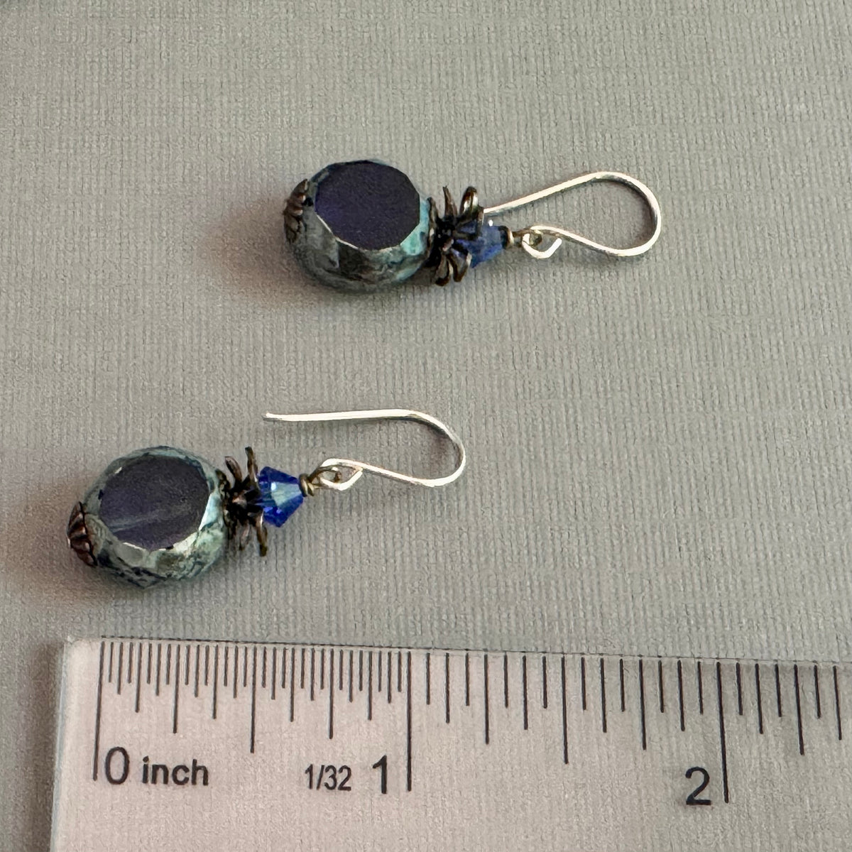 Czech Glass Royal Blue Dual Faceted Earrings in Sterling Silver