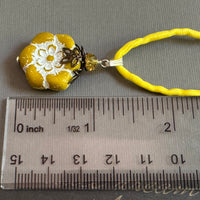 Dark Yellow Flower Pendant Necklace on Silk Cord in Sterling Silver