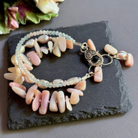 Three-Strand Pink Opal, Morganite and Freshwater Pearl Bracelet in Metal Alloy