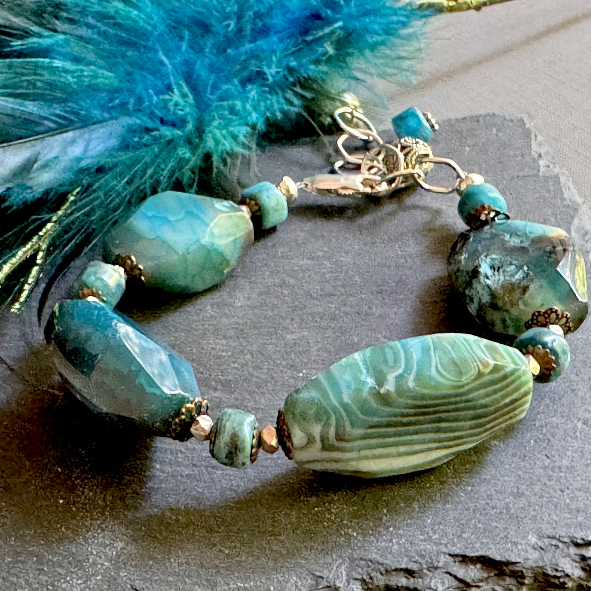 Blue Agate and Blue Apatite Bracelet in Sterling Silver