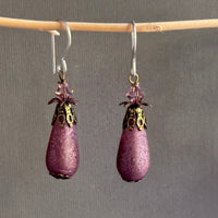Czech Glass Pink Frosted Matte Dangle Drop Earrings in Sterling Silver