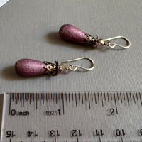 Czech Glass Pink Frosted Matte Dangle Drop Earrings in Sterling Silver