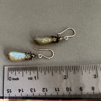 Czech Glass Gold Frosted Matte Dangle Drop Earrings in Sterling Silver
