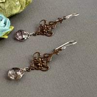 Vintage Ametrine and Antique Brass Filigree Earrings in Sterling Silver