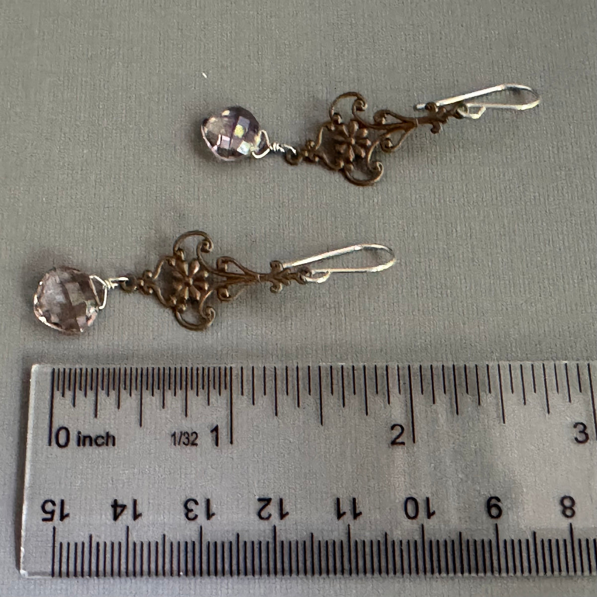 Vintage Ametrine and Antique Brass Filigree Earrings in Sterling Silver