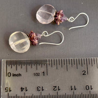 Vintage Rose Quartz Nugget and Czech Glass Earrings in Sterling Silver