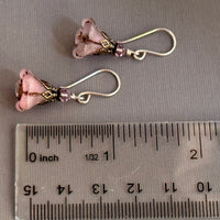 Pink Czech Glass Trumpet Bead Earrings in Sterling Silver