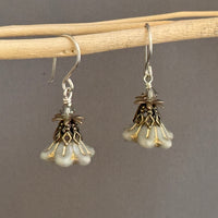 Czech Glass Gray Bell Flower Earrings in Sterling Silver