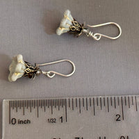 Czech Glass Gray Bell Flower Earrings in Sterling Silver