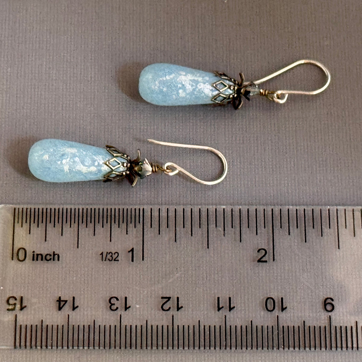 Czech Glass Light Blue Frosted Dangle Drop Earrings in Sterling Silver