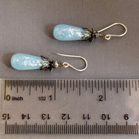 Czech Glass Light Blue Frosted Dangle Drop Earrings in Sterling Silver