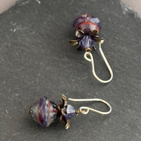 Purple Czech Glass Saturn Beads with Swarovski Crystals in Sterling Silver
