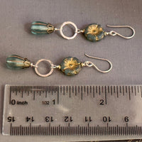 Sea Foam Green Puffy Czech Glass Hibiscus Flower Drop Earrings in Sterling Silver