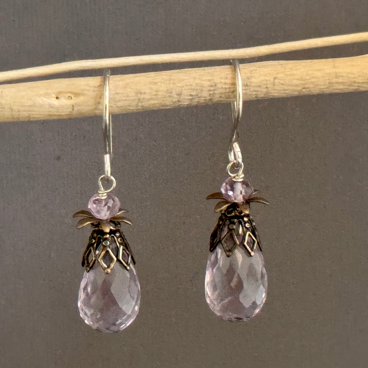 Pink Amethyst Briollet Earrings in Sterling Silver