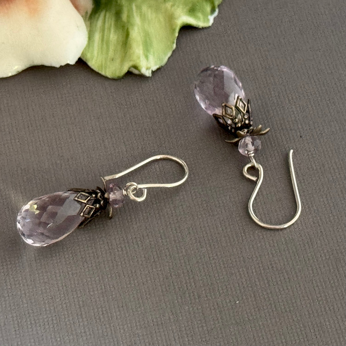 Pink Amethyst Briollet Earrings in Sterling Silver