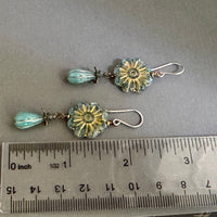Czech Blue Metallic Wildflower Dangle Earrings in Sterling Silver