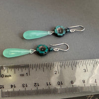 Long Sea Foam Green Chalcedony and Czech Glass Earrings in Sterling Silver