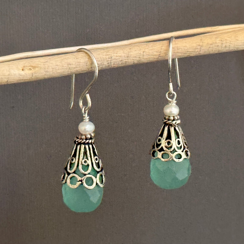 Sea Foam Green Chalcedony and Sterling Silver Earrings