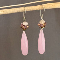 Pink Chalcedony, Morganite and Czech Glass Flower Earrings in Sterling Silver