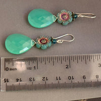 Large Sea Foam Green Chalcedony Teardrop and Czech Glass Earrings Earrings in Sterling Silver
