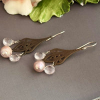Rose Quartz and Pink Freshwater Pearl Earrings on Brass Filigree Components in Sterling Silver