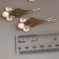 Rose Quartz and Pink Freshwater Pearl Earrings on Brass Filigree Components in Sterling Silver