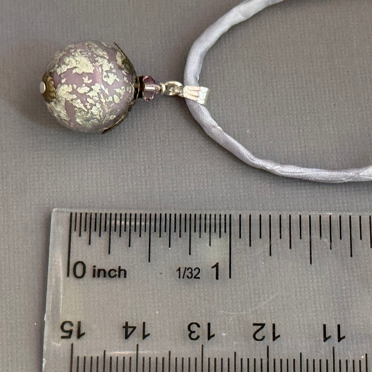 Vintage Italian Round Lilac and Silver Pendant on Hand Dyed Silk in Sterling Silver