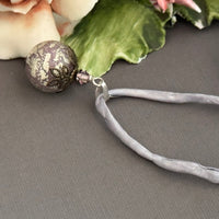 Vintage Italian Round Lilac and Silver Pendant on Hand Dyed Silk in Sterling Silver