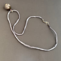 Vintage Italian Round Lilac and Silver Pendant on Hand Dyed Silk in Sterling Silver