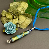 Luxury Handmade Light Blue Foil Czech Glass Necklace on Silk Cord