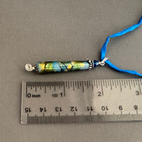 Luxury Handmade Light Blue Foil Czech Glass Necklace on Silk Cord