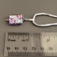 Luxury Handmade Rectangle Lilac Silver Foil Czech Glass Necklace on Silk Cord