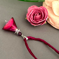 Luxury Handmade Silver Foil Czech Glass Triangle Necklace on Silk Cord