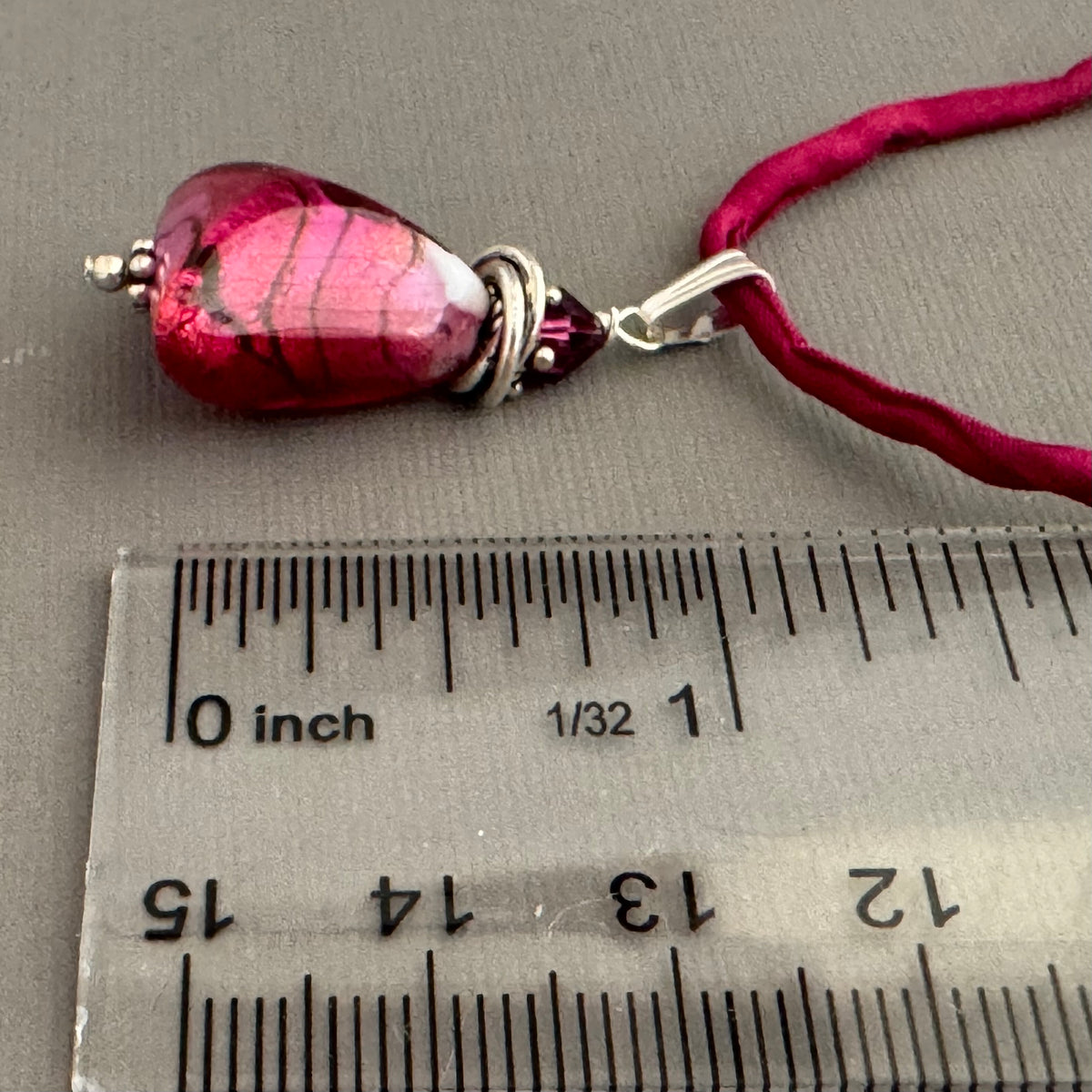 Luxury Handmade Silver Foil Czech Glass Triangle Necklace on Silk Cord
