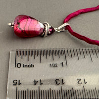 Luxury Handmade Silver Foil Czech Glass Triangle Necklace on Silk Cord