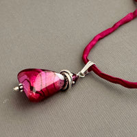 Luxury Handmade Silver Foil Czech Glass Triangle Necklace on Silk Cord