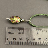 Luxury Handmade Green Gold Foil Czech Glass Necklace on Silk Cord